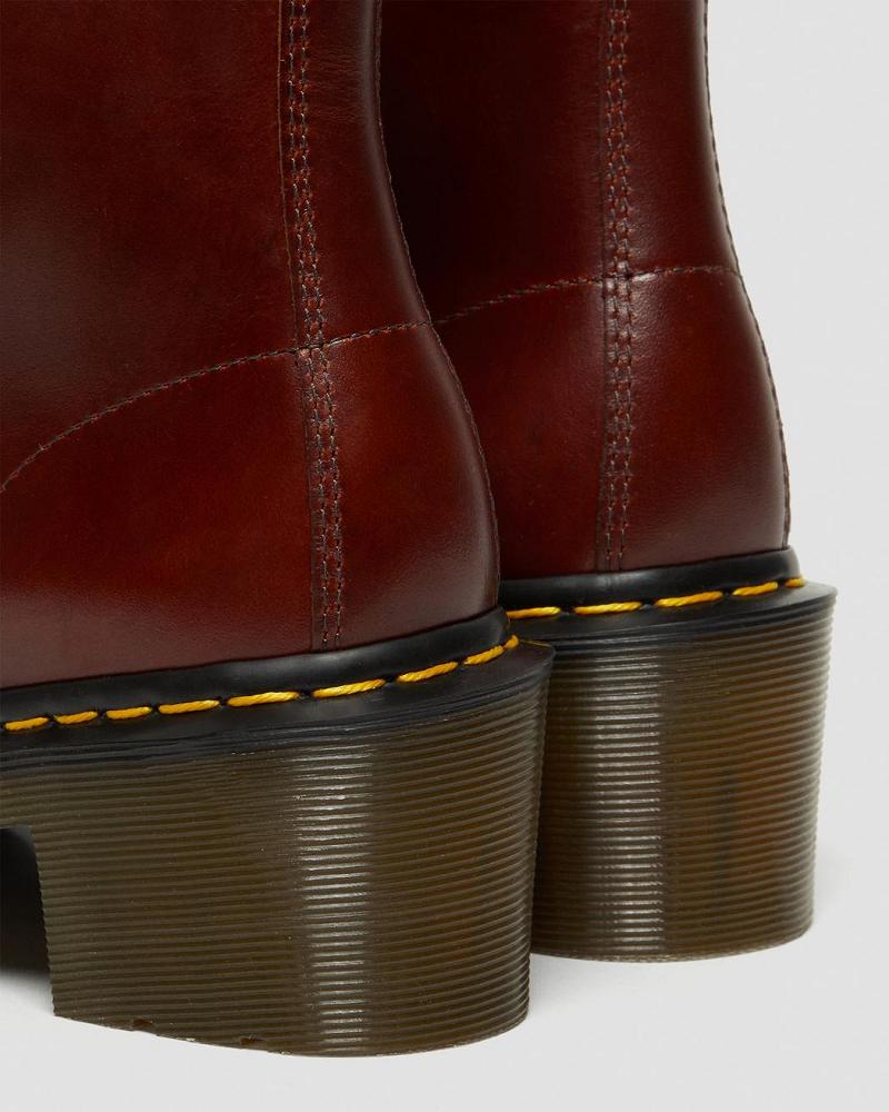 Brown Women's Dr Martens Clemency Leather Heeled Heeled Boots | CA 139RVD